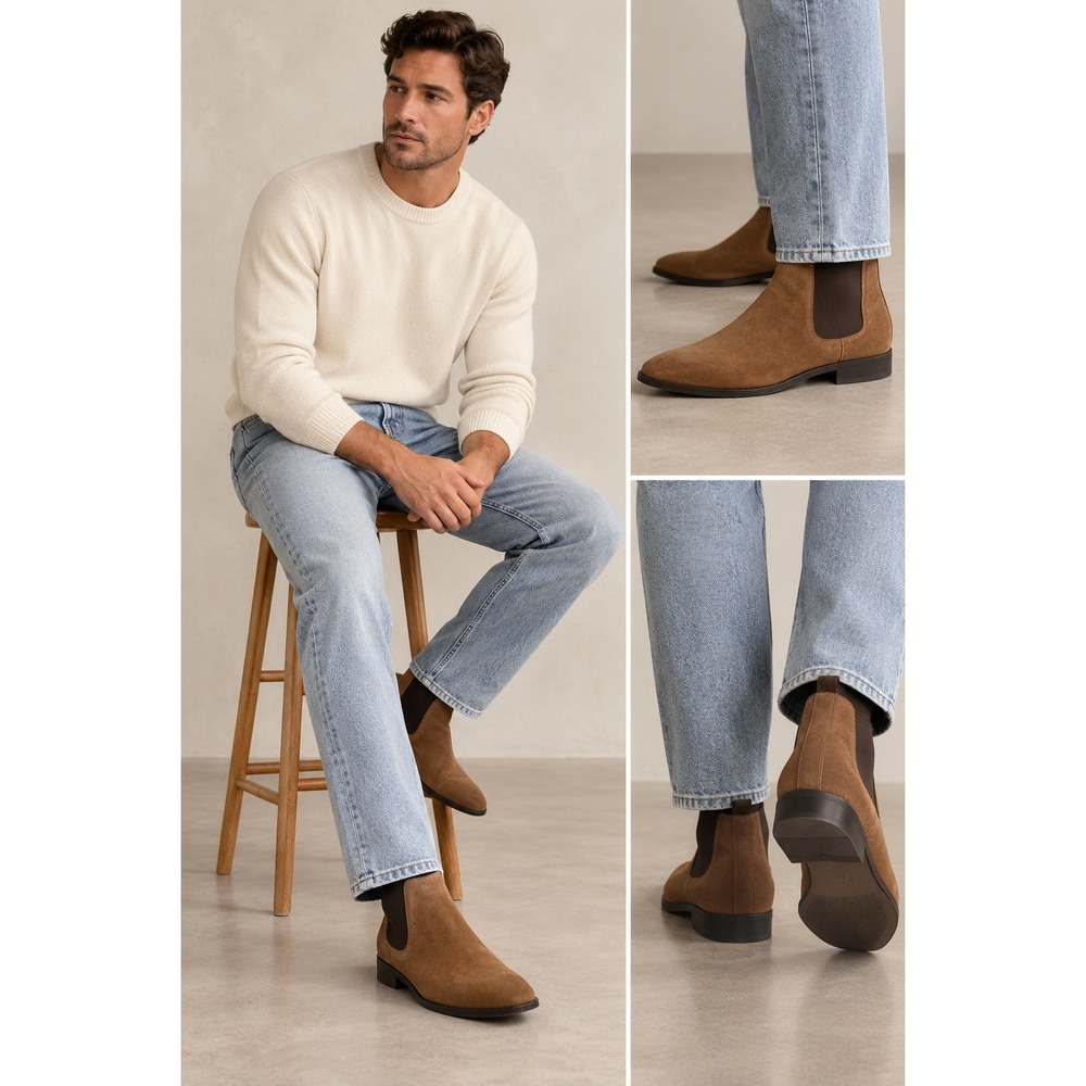 BP Mens Suede Chelsea Boots Brown Leather Upper Ankle Booties 45M EU